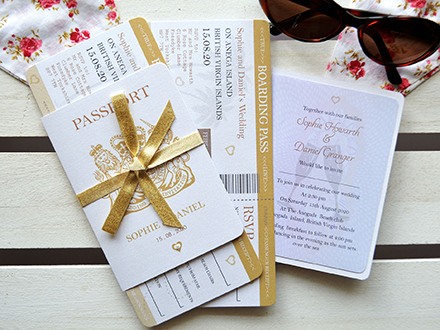 Sparkle Bow Passport wedding invitations